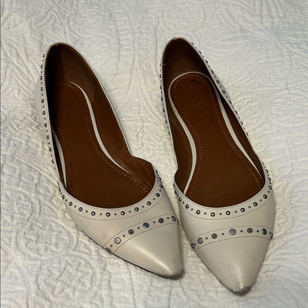 Coach Cream Flats with Studded Accents